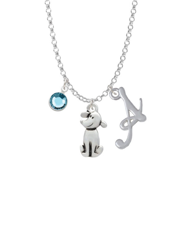 2-D Dog - Script Initial and Crystal Charm Necklace