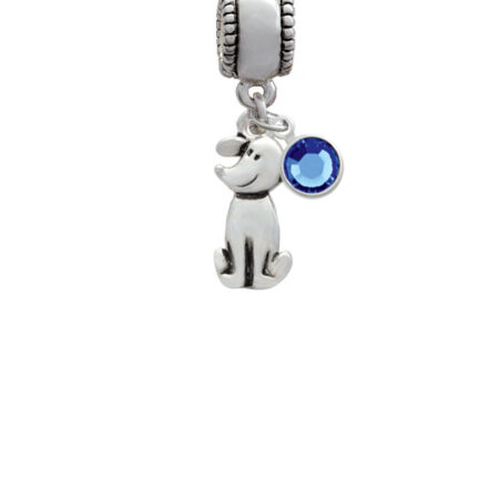 2-D Dog Silver Plated Charm Bead with Crystal Drop, Select Your Color