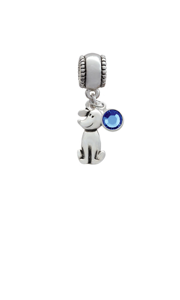 2-D Dog Silver Plated Charm Bead with Crystal Drop, Select Your Color