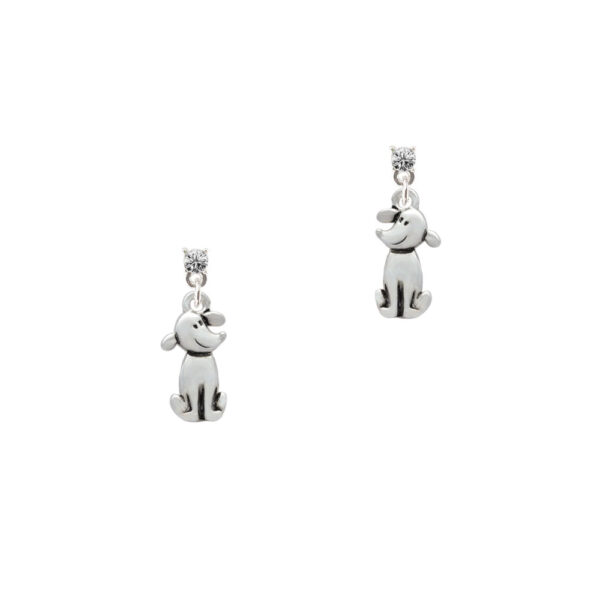 2-D Dog Silver Plated Crystal Post Earrings, Select Your Color