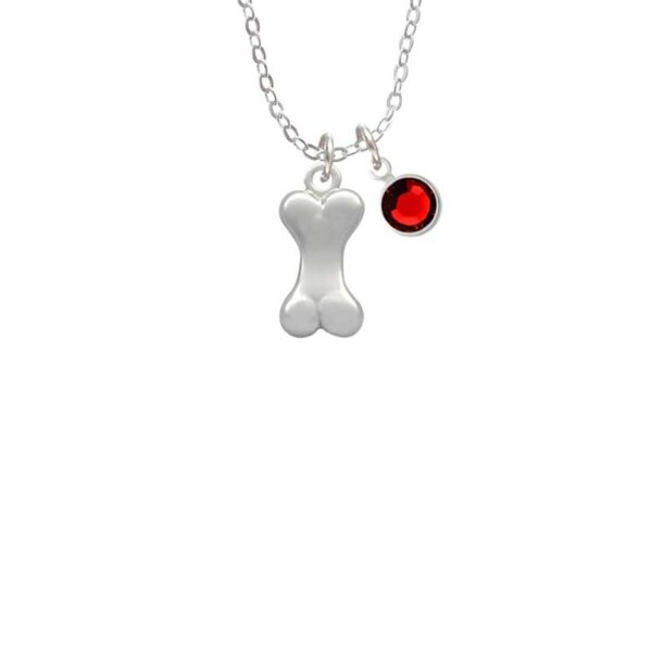 3-D Dog Bone Necklace with Red Crystal Drop