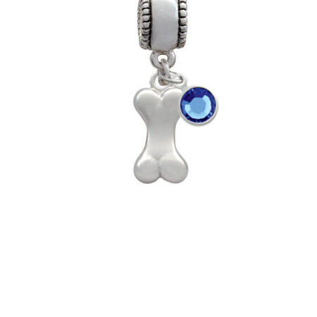 3-D Dog Bone Silver Plated Charm Bead with Crystal Drop, Select Your Color