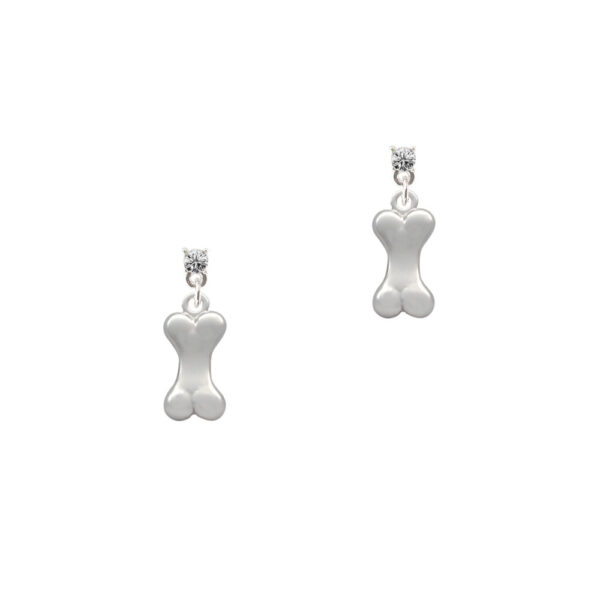 3-D Dog Bone Silver Plated Crystal Post Earrings, Select Your Color