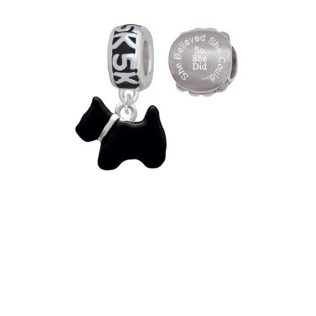 Black Scottie Dog 5K Run She Believed She Could Charm Beads (Set of 2)