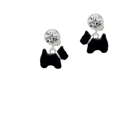 Black Scottie Dog Crystal Clip On Earrings