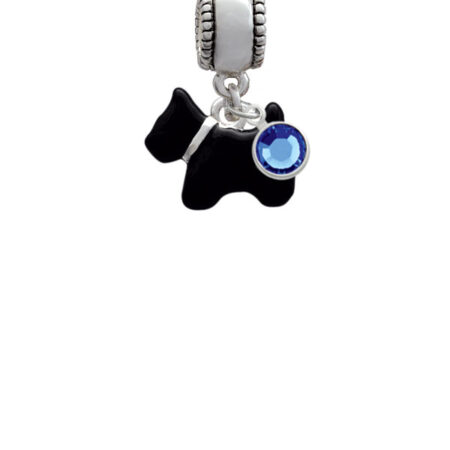 Black Scottie Dog Silver Plated Charm Bead with Crystal Drop, Select Your Color