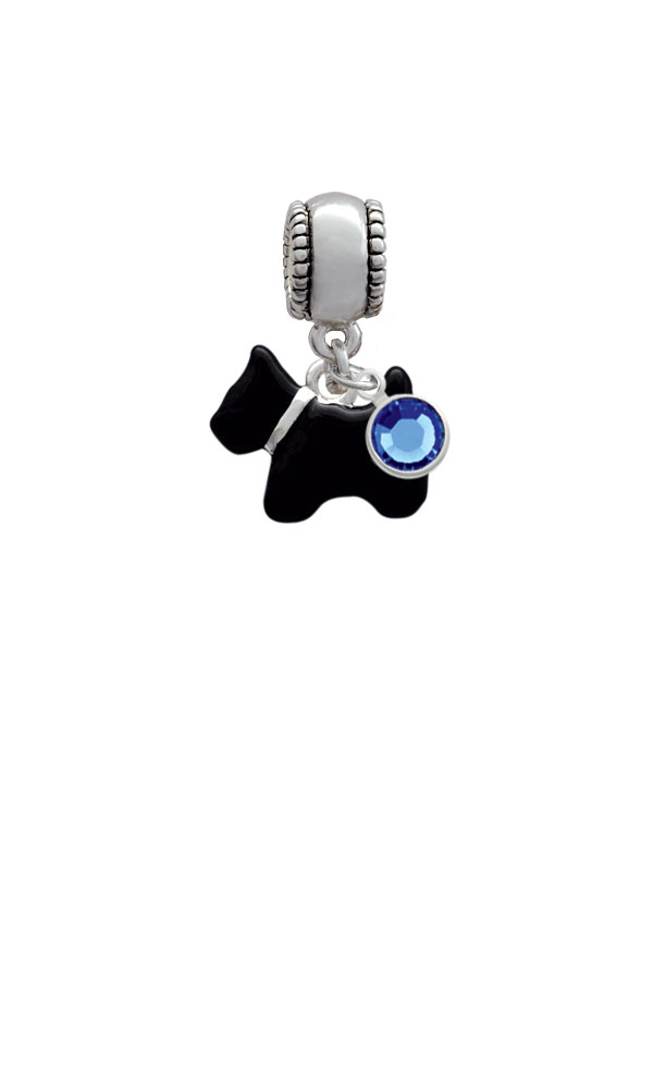 Black Scottie Dog Silver Plated Charm Bead with Crystal Drop, Select Your Color