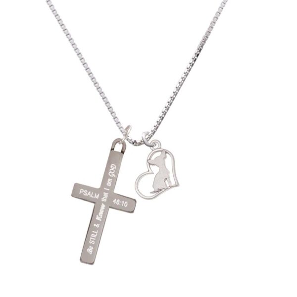 Chihuahua Silhouette Heart - Be Still and Know - Cross Necklace