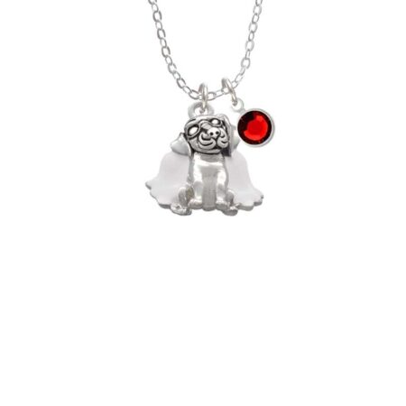 Dog Angel Necklace with Red Crystal Drop