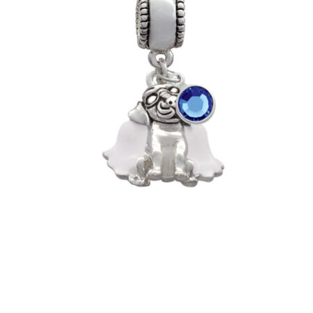 Dog Angel Silver Plated Charm Bead with Crystal Drop, Select Your Color