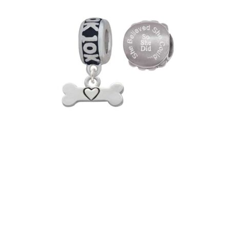 Dog Bone with Heart 10K Run She Believed She Could Charm Beads (Set of 2)