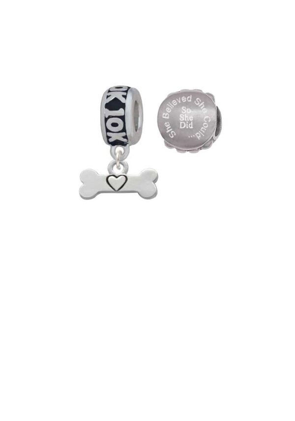 Dog Bone with Heart 10K Run She Believed She Could Charm Beads (Set of 2)