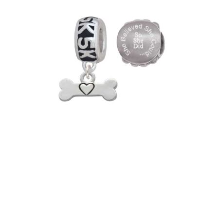 Dog Bone with Heart 5K Run She Believed She Could Charm Beads (Set of 2)