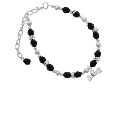 Dog Bone with Heart Black Beaded Bracelet