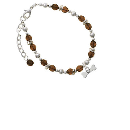 Dog Bone with Heart Brown Beaded Bracelet