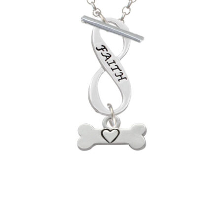 Dog Bone with Heart Faith Infinity Toggle Necklace