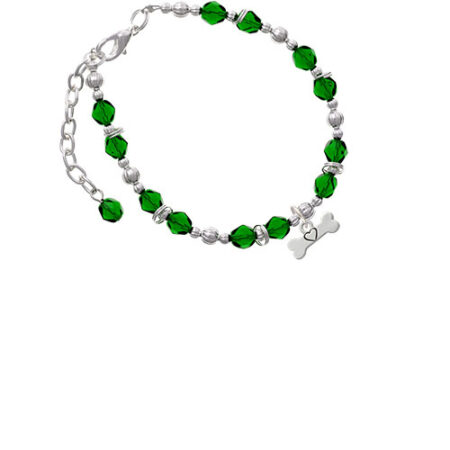 Dog Bone with Heart Green Beaded Bracelet