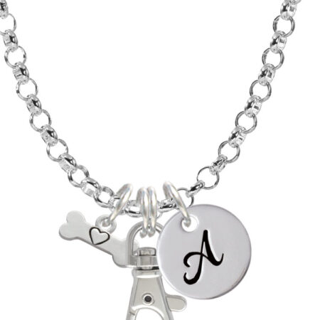 Dog Bone with Heart Initial Badge Clip Necklace