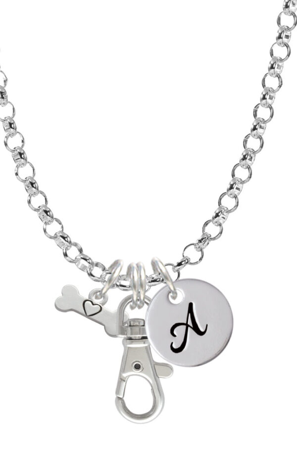 Dog Bone with Heart Initial Badge Clip Necklace