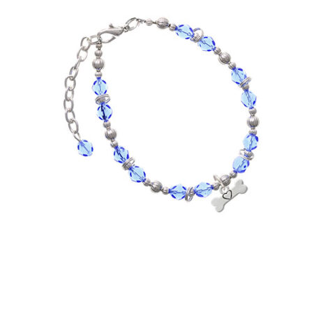 Dog Bone with Heart Light Blue Beaded Bracelet