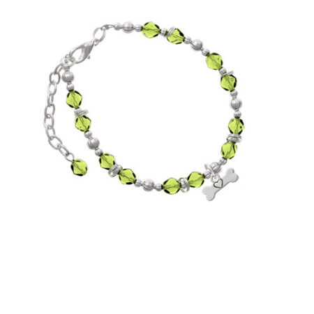 Dog Bone with Heart Lime Green Beaded Bracelet