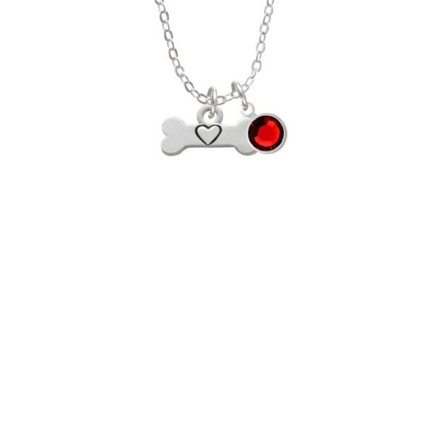 Dog Bone with Heart Necklace with Red Crystal Drop