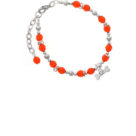 Dog Bone with Heart Orange Beaded Bracelet