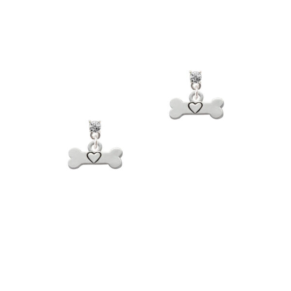 Dog Bone with Heart Silver Plated Crystal Post Earrings, Select Your Color