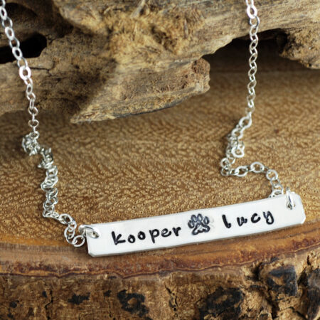 Dog Mom Necklace, Dog Name Jewelry, Personalized Dog Paw Necklace, Rectangle Bar Jewelry, Fur Mama Necklace, Gift for Mom, Mothers Day Gift