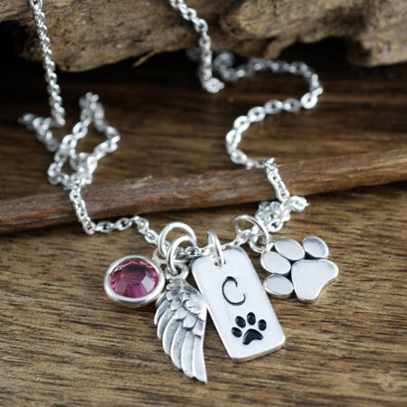 Dog Necklace Personalized, Dog Paw Jewelry, Angel Wing Necklace, Loss of Pet, Paw Print Necklace, Pet Memorial, Dog Mom Jewelry