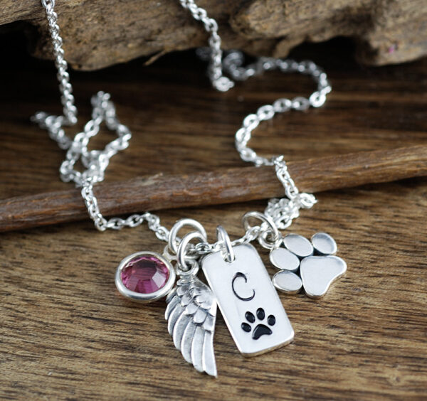 Dog Necklace Personalized, Dog Paw Jewelry, Angel Wing Necklace, Loss of Pet, Paw Print Necklace, Pet Memorial, Dog Mom Jewelry