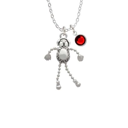 Dog with 4 Dangle legs Necklace with Red Crystal Drop