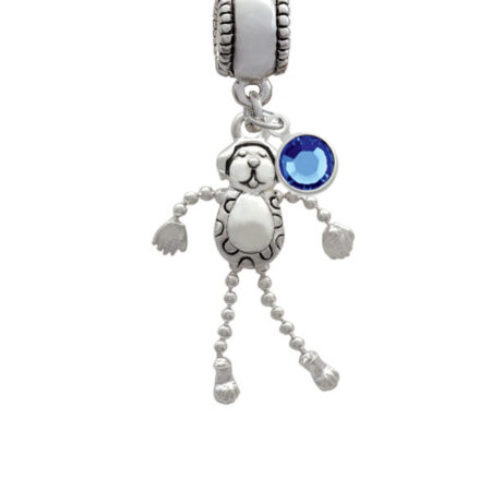 Dog with 4 Dangle legs Silver Plated Charm Bead with Crystal Drop, Select Your Color