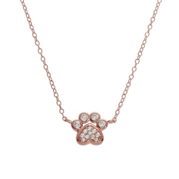 Eternally Haute Solid Sterling Silver Pave Paw Print Necklace - 14k Rose Gold