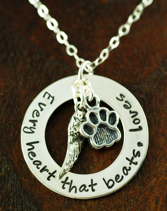 Every Heart that Beats, Loves - Dog Lover Hand Stamped Necklace