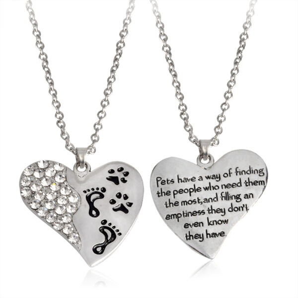 Fashion Heart Shape Pendant Footprint Dog Paw Pet Necklace Neckchain Jewelry