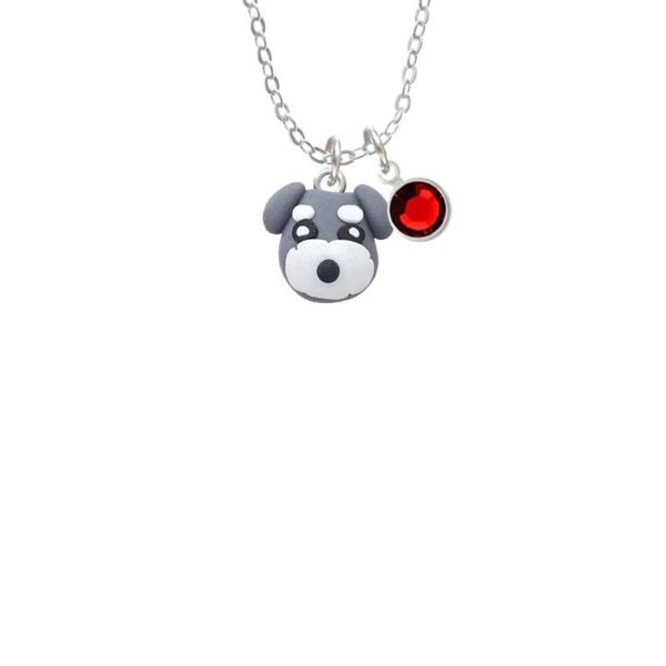 Fimo Clay Puppy Dog Necklace with Red Crystal Drop