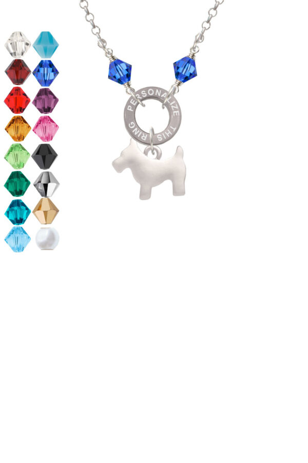 Flat Scottie Dog Custom Engraved Name Ring Crystal Necklace