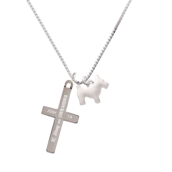 Flat Scottie Dog - Strong and Courageous - Cross Necklace