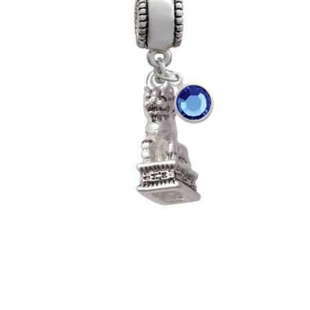 Fu Dog Silver Plated Charm Bead with Crystal Drop, Select Your Color