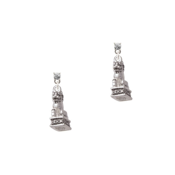 Fu Dog Silver Plated Crystal Post Earrings, Select Your Color