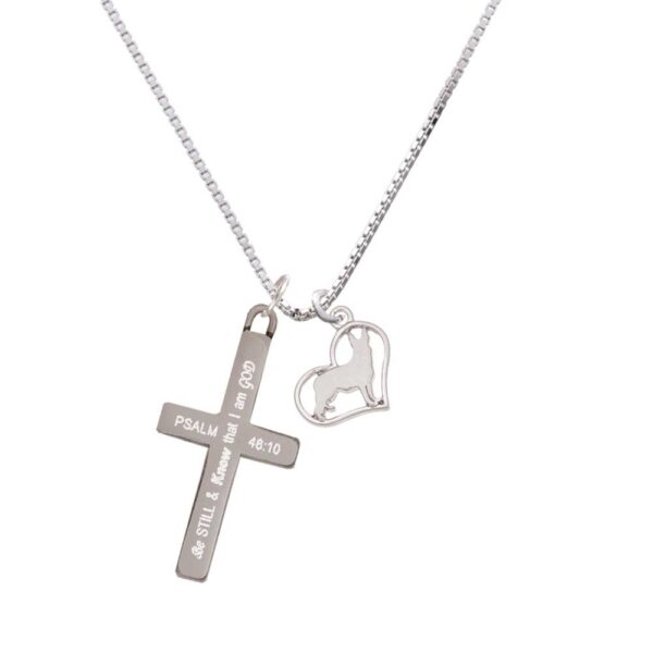 German Shepard Silhouette Heart - Be Still and Know - Cross Necklace
