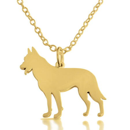 German Shepherd Dog Silhouette Charm Pendant Necklace #14K Gold Plated over 925 Sterling Silver #Azaggi N0374G - 12'' child