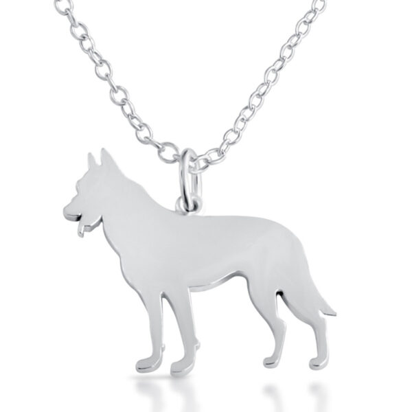 German Shepherd Dog Silhouette Charm Pendant Necklace #925 Sterling Silver #Azaggi N0374S - 12'' child