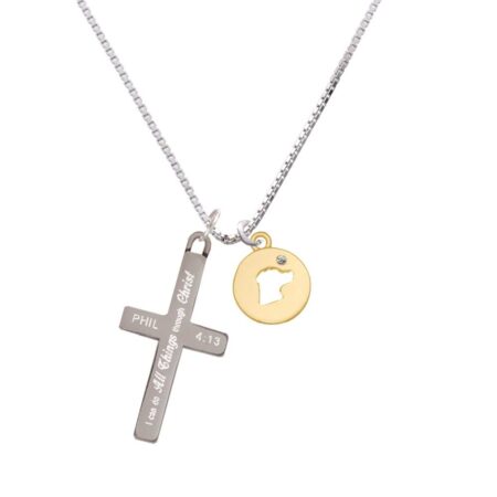 Gold Tone Dog Head Silhouette - I Can Do All Things - Cross Necklace