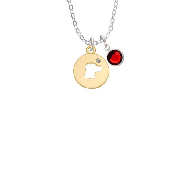 Gold Tone Dog Head Silhouette Necklace with Red Crystal Drop