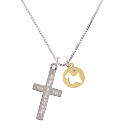 Gold Tone Scottie Dog Silhouette - Bless and Keep You - Cross Necklace