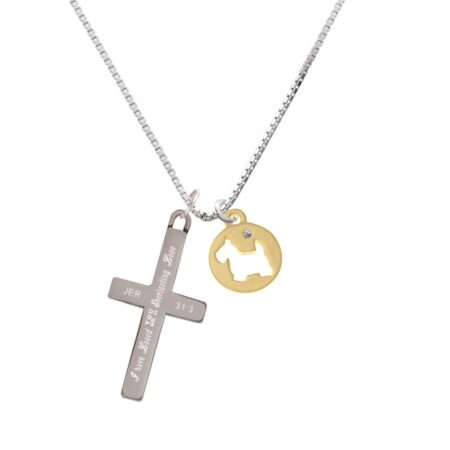 Gold Tone Scottie Dog Silhouette - Everlasting Love - Cross Necklace