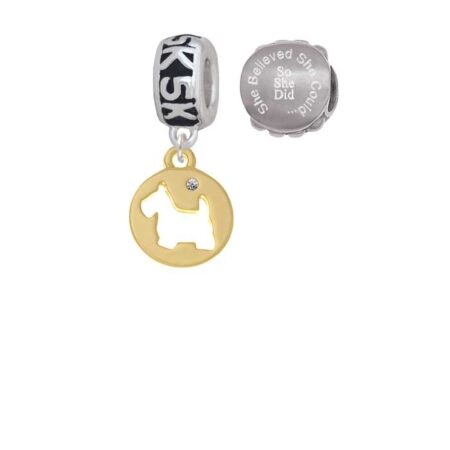 Goldtone Scottie Dog Silhouette 5K Run She Believed She Could Charm Beads (Set of 2)