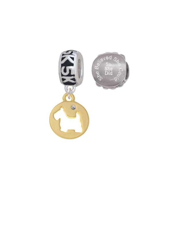 Goldtone Scottie Dog Silhouette 5K Run She Believed She Could Charm Beads (Set of 2)